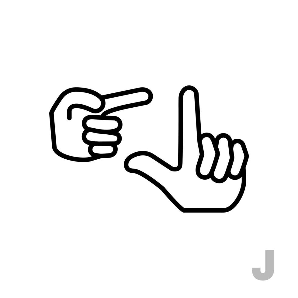 Letter J Universal and handicapped hand alphabet letter. Simple clear linear letter J, hand language. Learning the alphabet, non-verbal deaf-mute communication, expressive gestures vector. vector