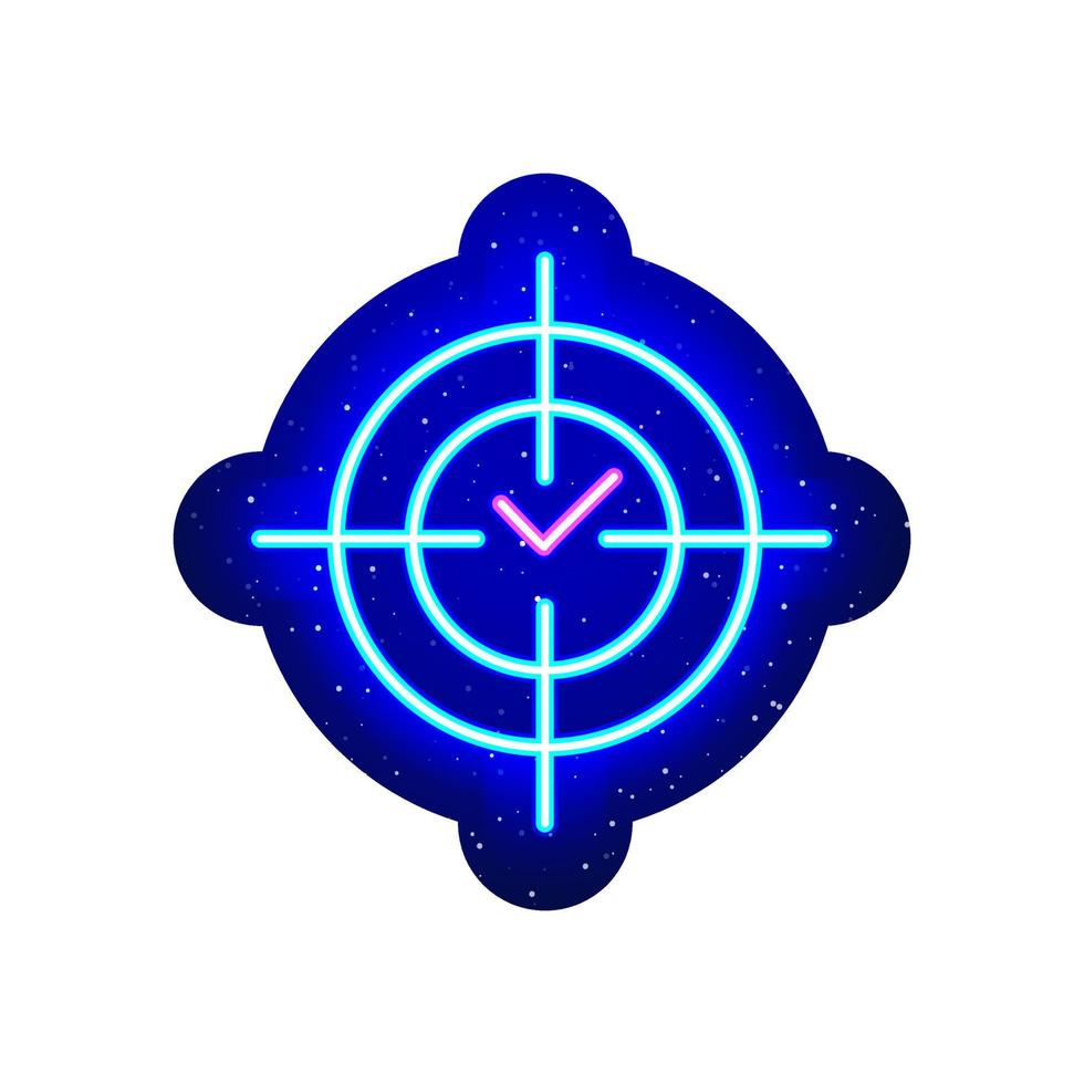 Tick blue target. Midnight blue. Goal achievement linear design with neon. Realistic neon icon. There is mask area on White Background. vector