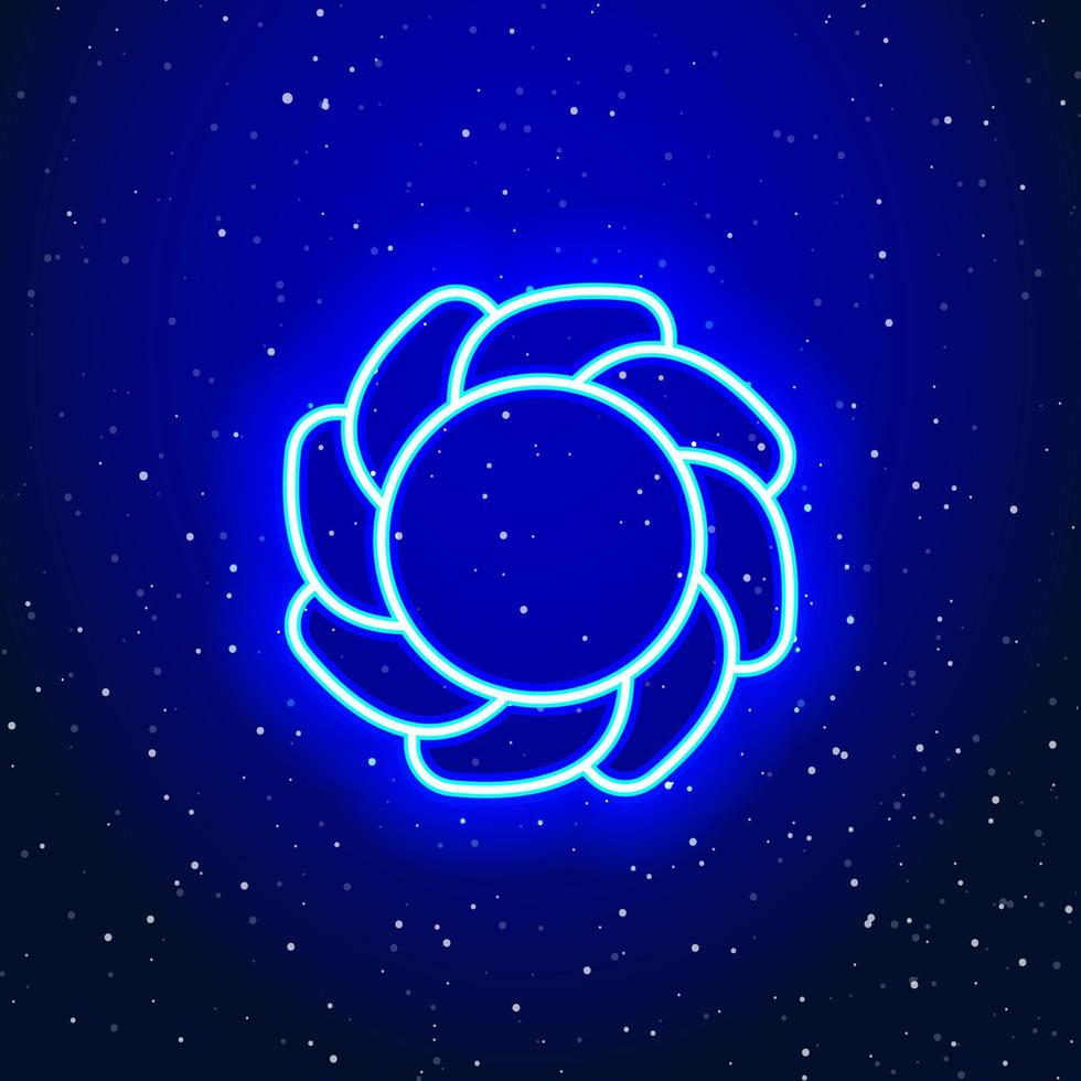 diseño floral lineal con luces de neón. diseño floral de espacio de letras lineales. líneas geométricas de neón en el espacio. icono de neón único y realista. icono lineal sobre fondo azul. vector