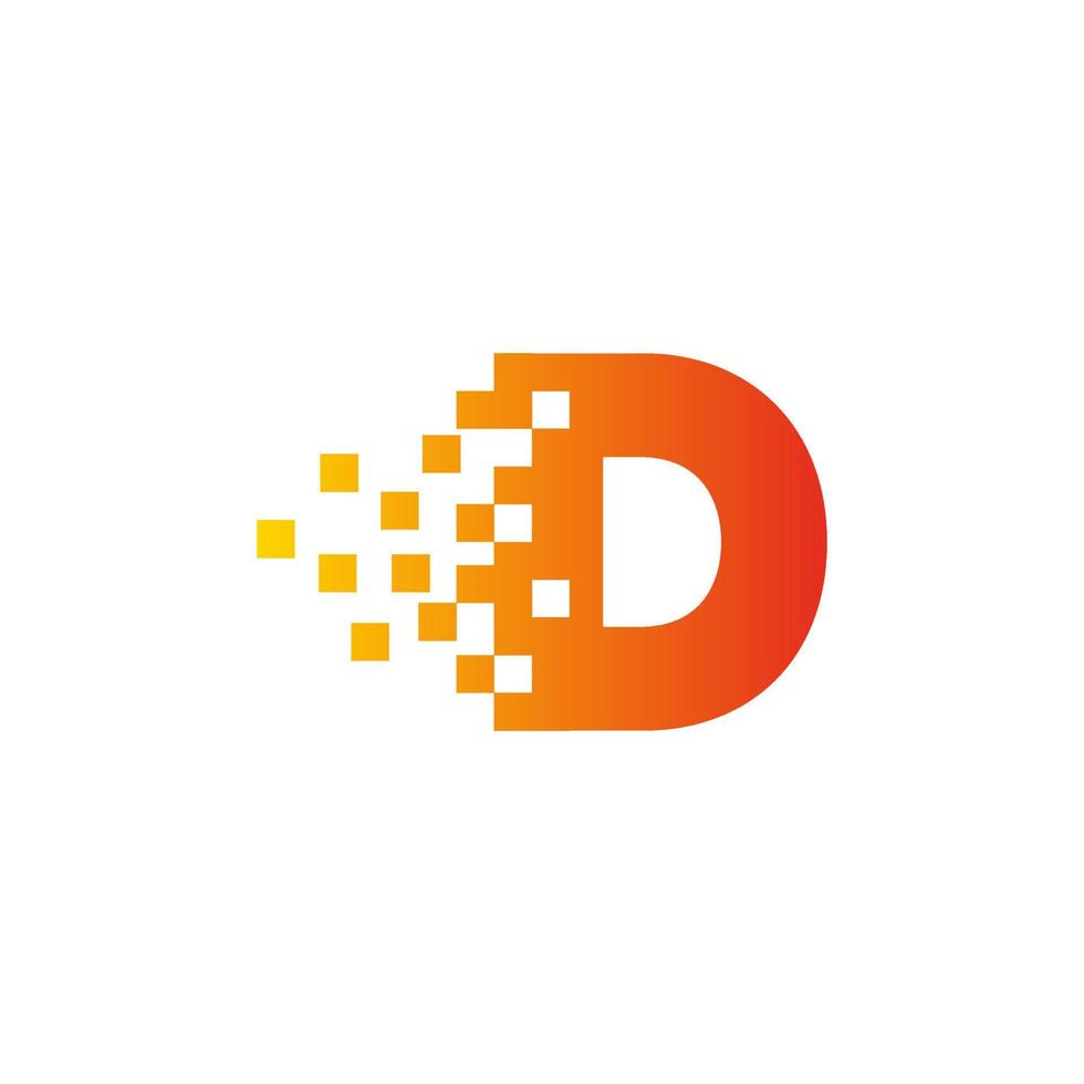 Colorful letter D fast pixel dot logo. Pixel art with the letter D. Integrative pixel movement. Creative scattered technology icon. vector