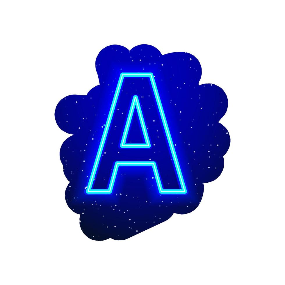 LED blue glow neon font. Realistic neon explosion. Letter A Alphabet of night show among the stars. Vector illustration uppercase font. 3d Render Isolated On White Background.