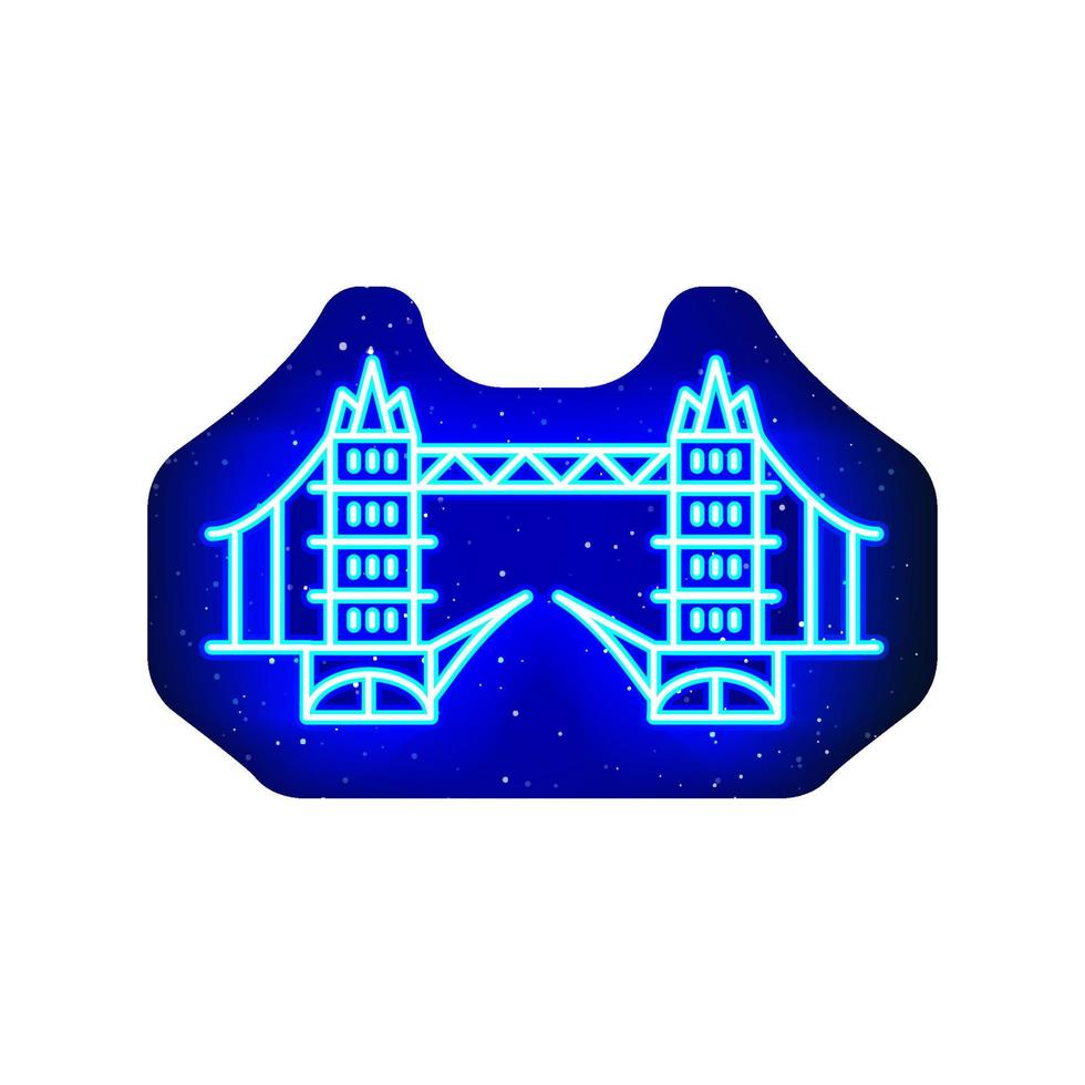 icono del puente de la torre de Inglaterra de neón azul. azul medianoche. diseño de la estructura del edificio antiguo del puente de la torre de neón. icono de neón realista. hay un área de máscara sobre fondo blanco. vector