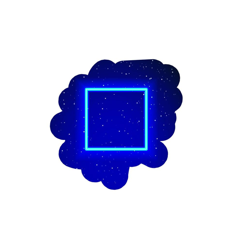 tipo de icono de forma cuadrada de neón con brillo azul led. forma cuadrada de neón realista. forma geométrica entre estrellas espaciales. aislado sobre fondo blanco. vector