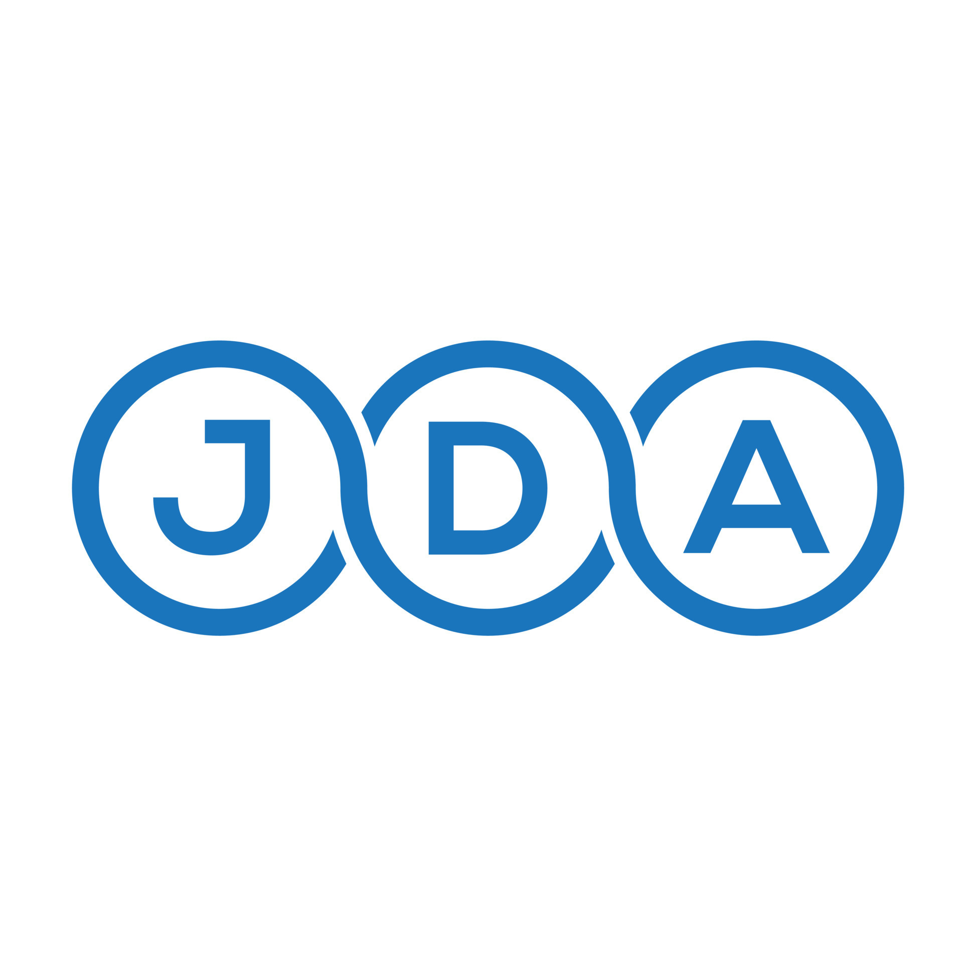 JDA letter logo design on white background. JDA creative initials