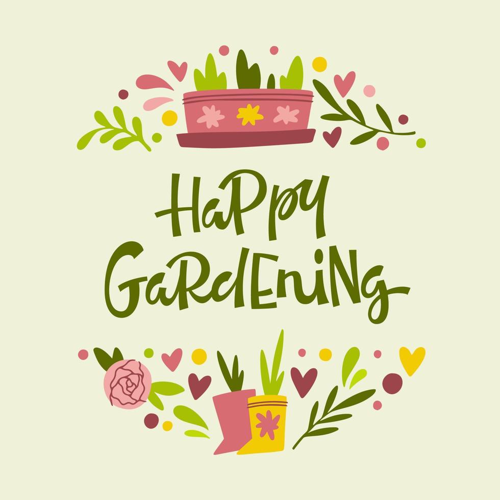 Creative banner with Happy Gardening inscription vector
