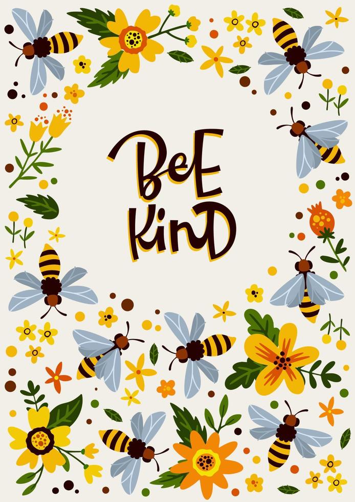 Apiculture poster with Bee Kind inscription vector