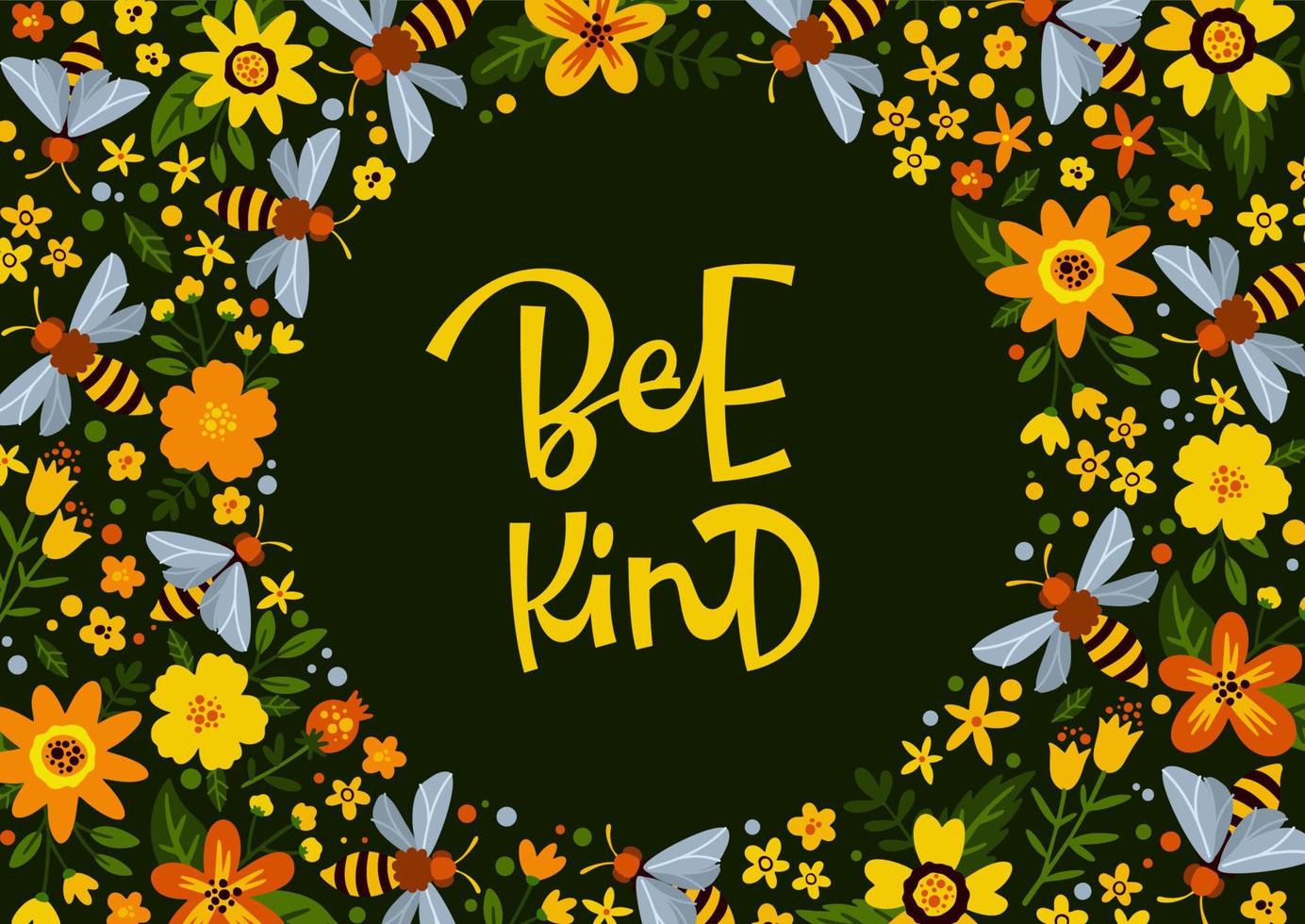 Poster with Bee Kind inscription vector