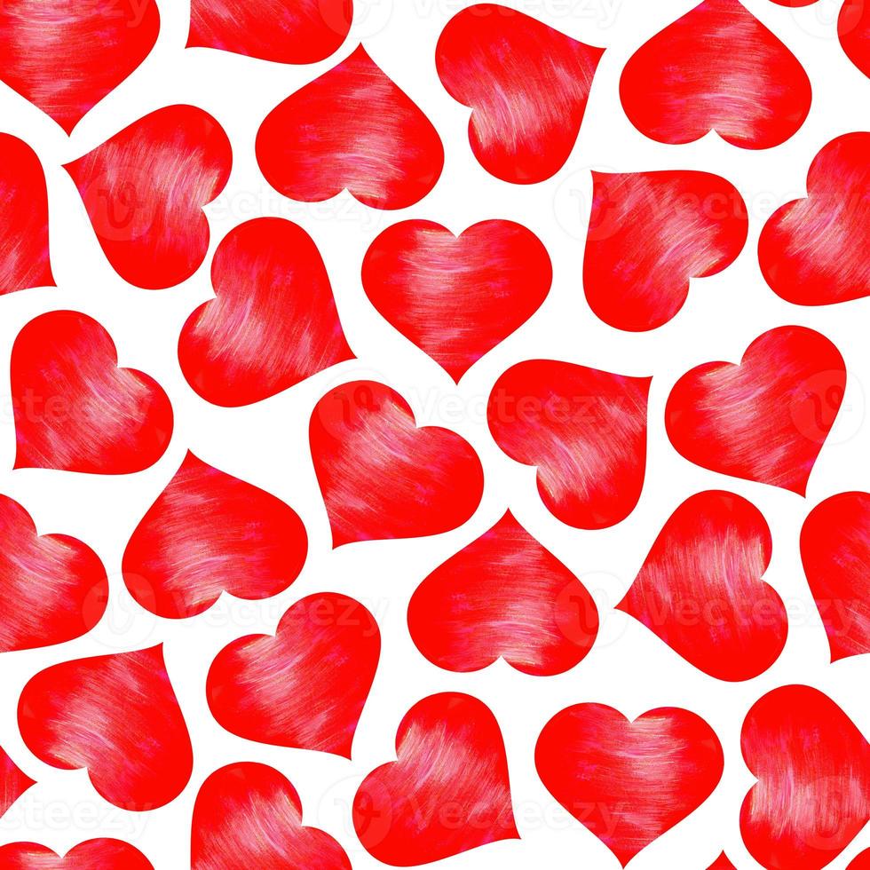 Bright red hearts on a white background. Watercolor seamless pattern. Cute ornament for packaging, postcards, album, textiles, invitations. photo