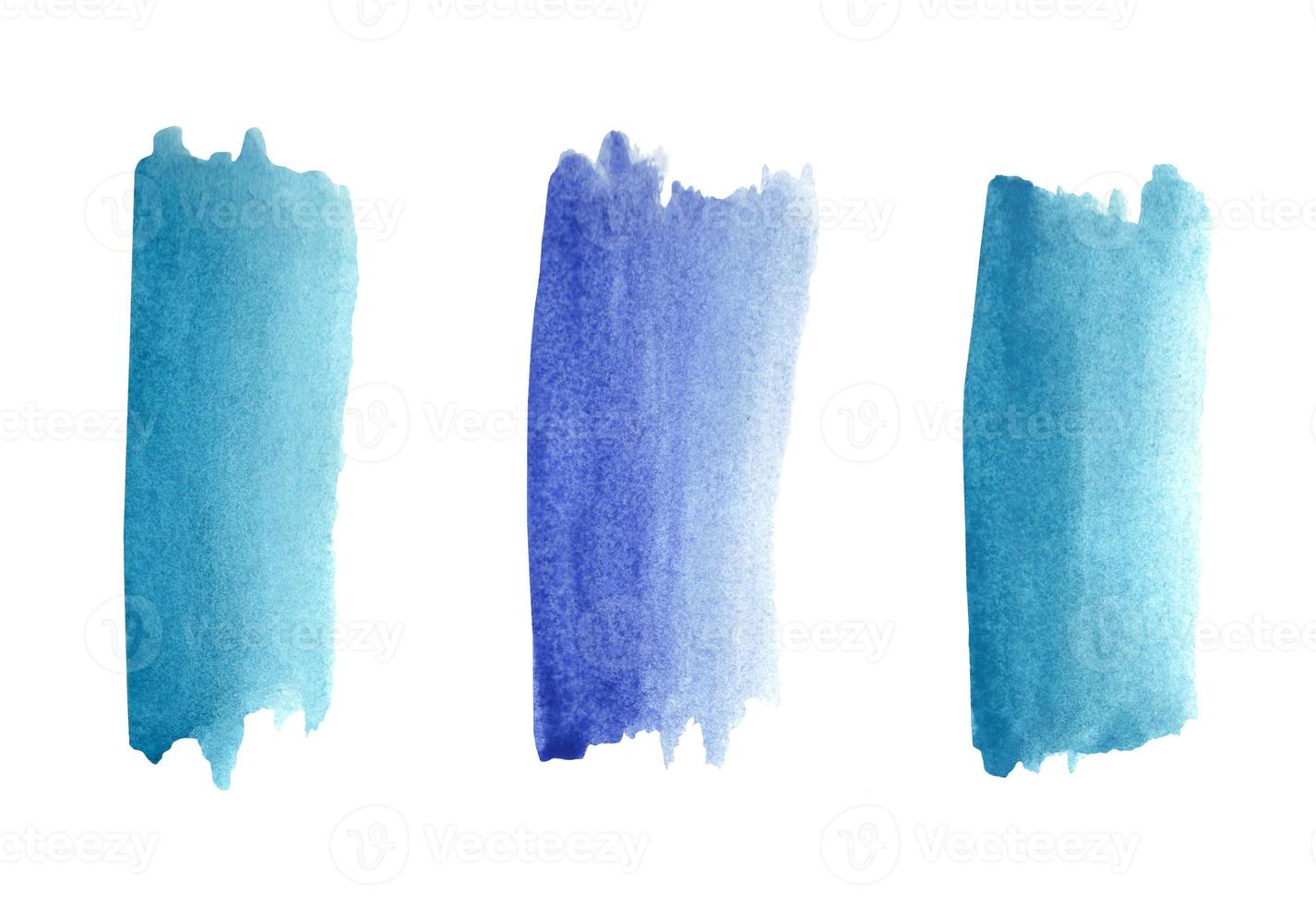 Blue watercolor stripes. Bright wide brush strokes on a white background. Abstract handmade design photo