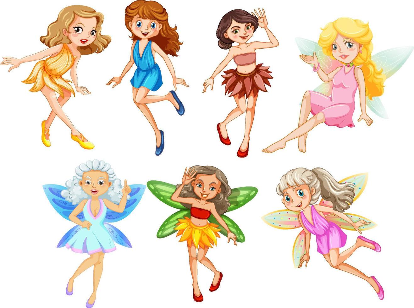 A set of lovely fairy on white background vector