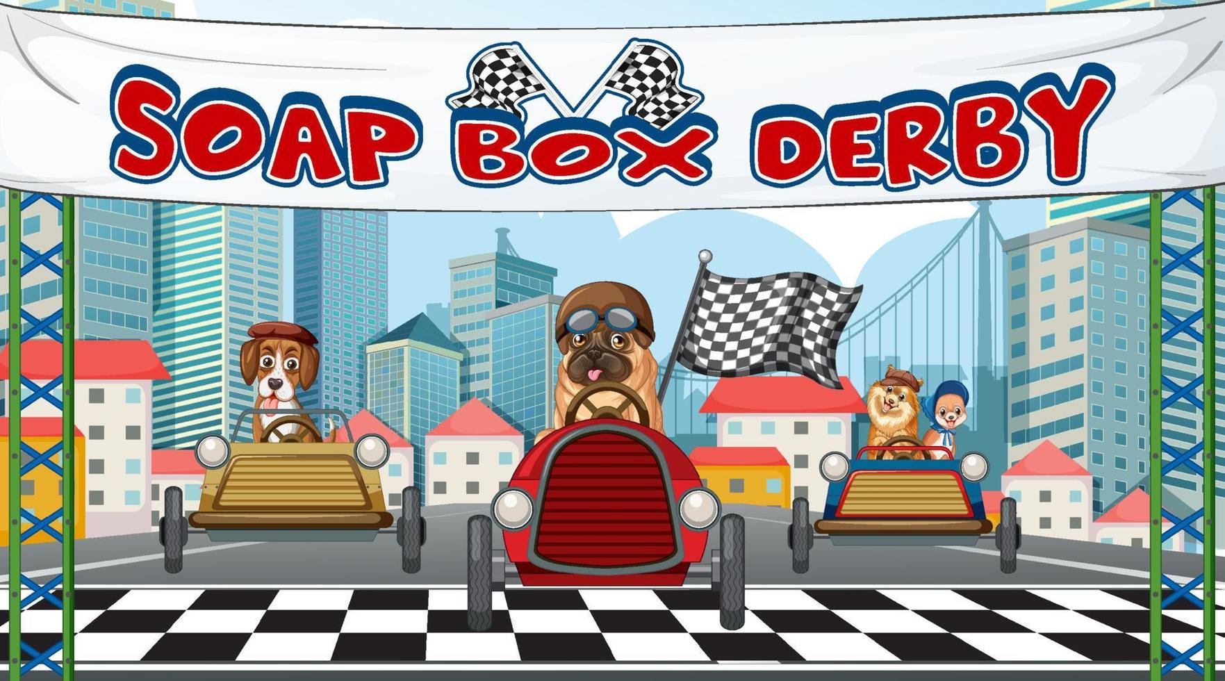 A group of different pet racing car in city vector