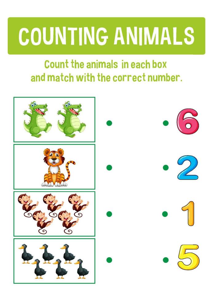 Worksheet design for counting animals vector