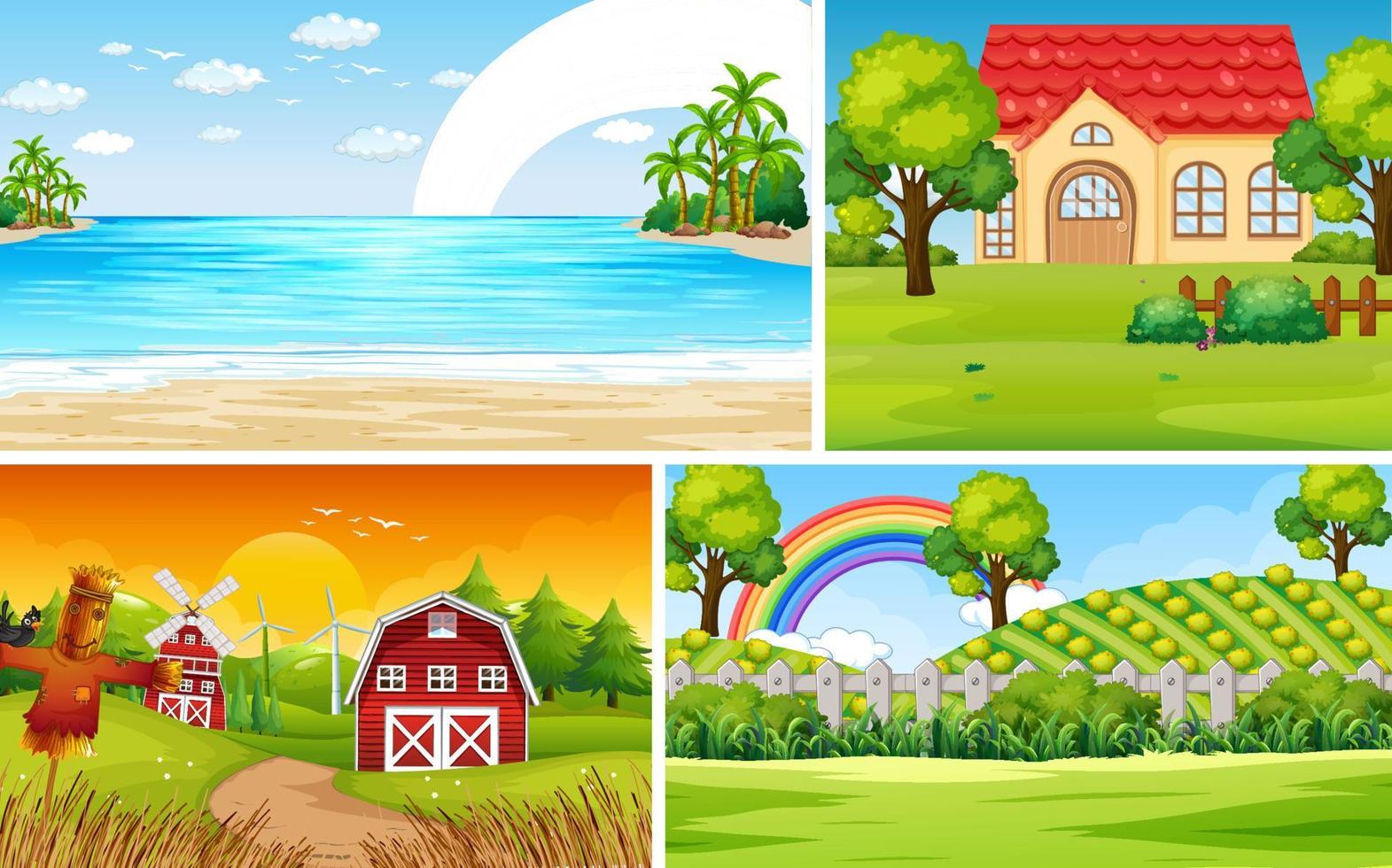 Four scene with house and barn vector