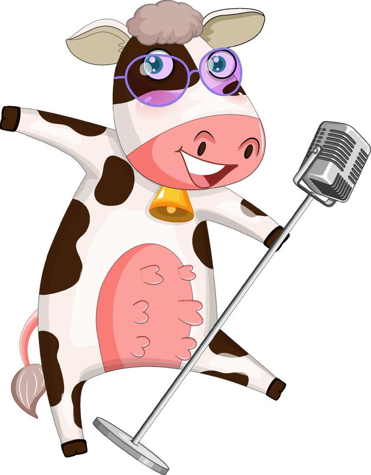 personaje de dibujos animados de vaca feliz con rastrillo vector