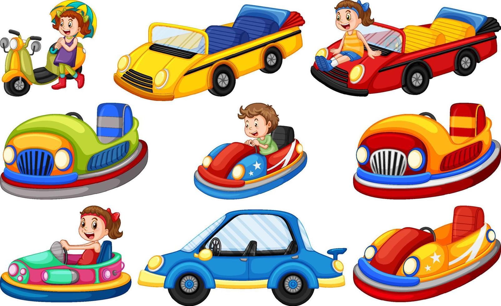 conjunto de niños montando go-kart vector