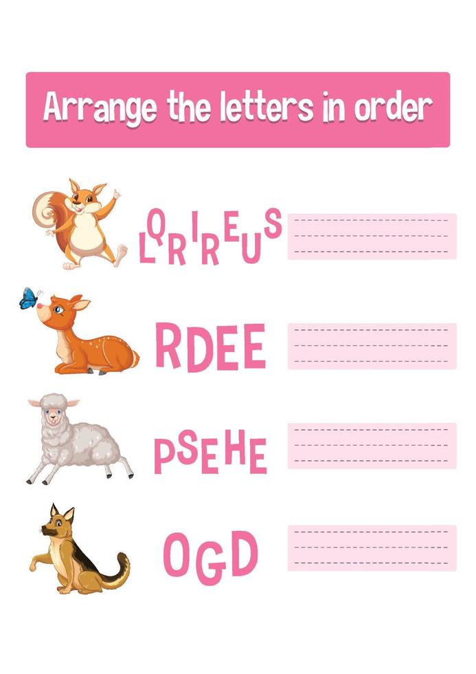 Worksheet design for arranging letters vector