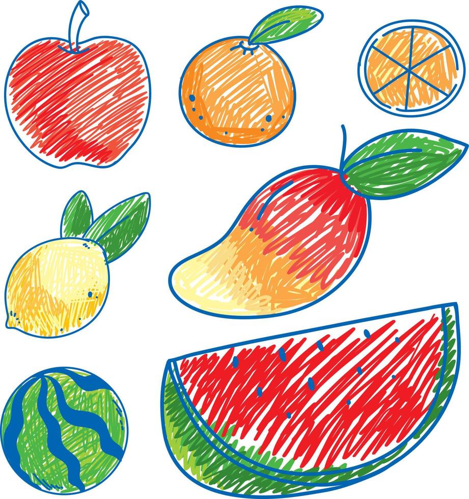 colección de frutas dibujadas a mano de colores vector