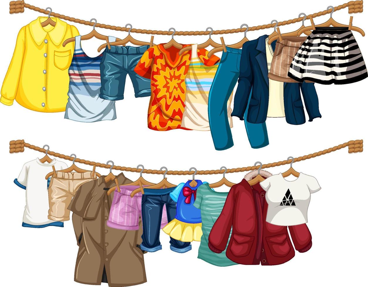 Many clothes on the clothesline vector