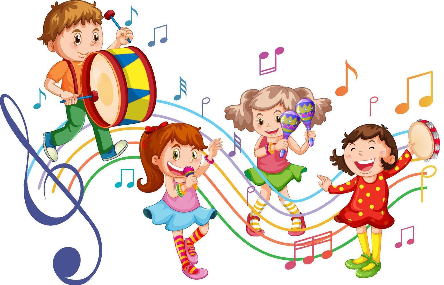 Children playing different instrument in band vector