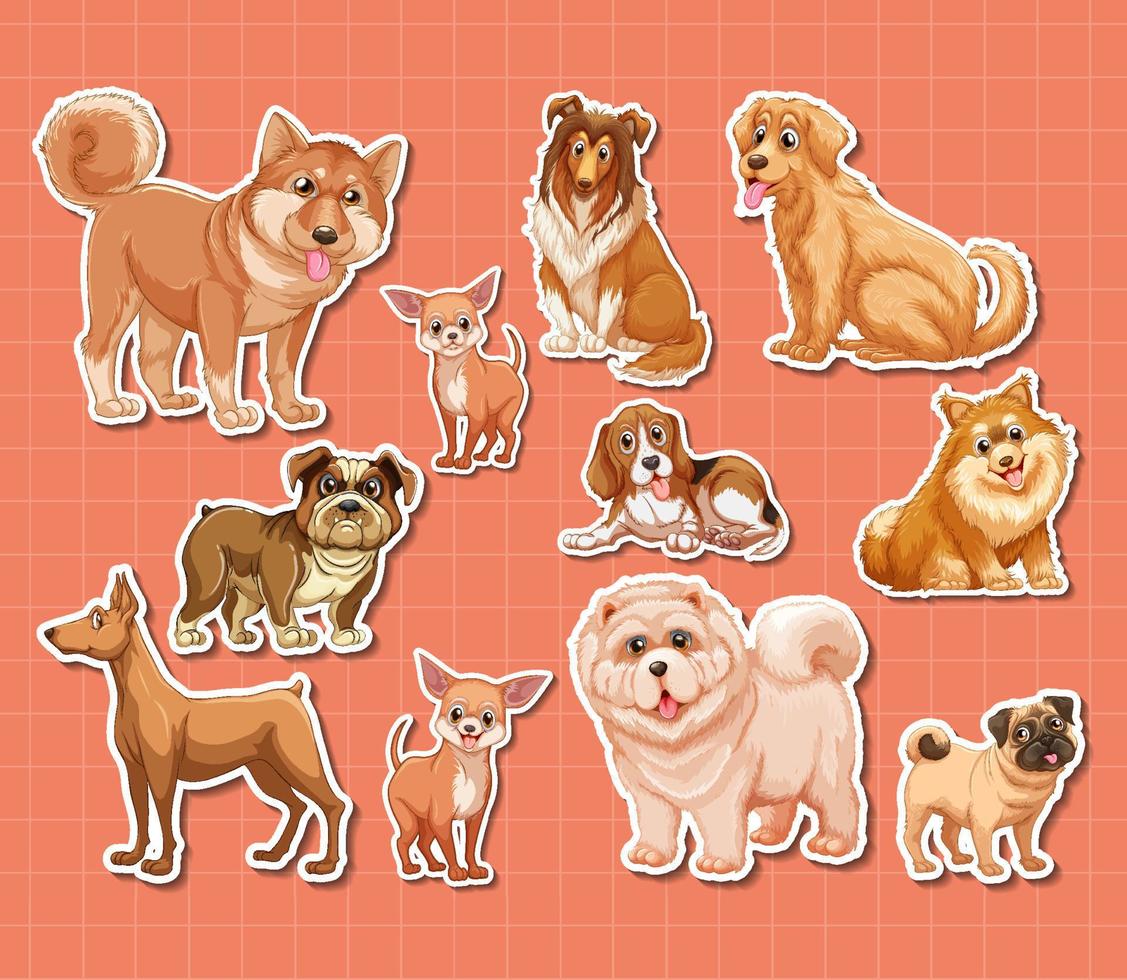 Sticker set of different dogs cartoon vector