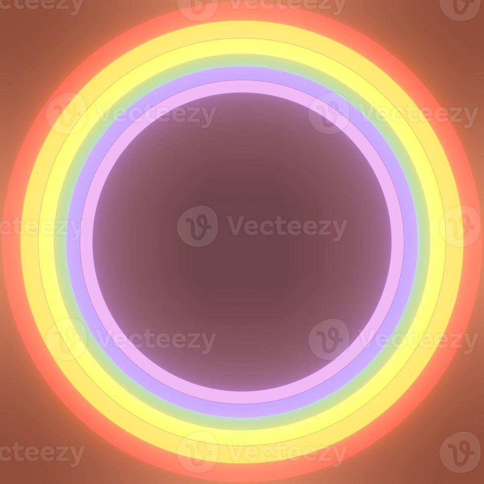 3d Colorful Neon Circles, Shining on Dark Background Rainbow Colored Rings. photo