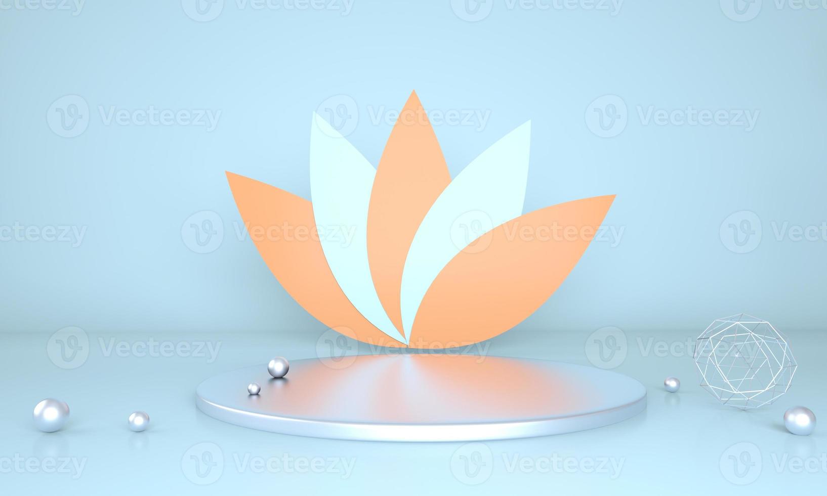 Product display podium decorated with leaves on pastel background, 3d illustration photo