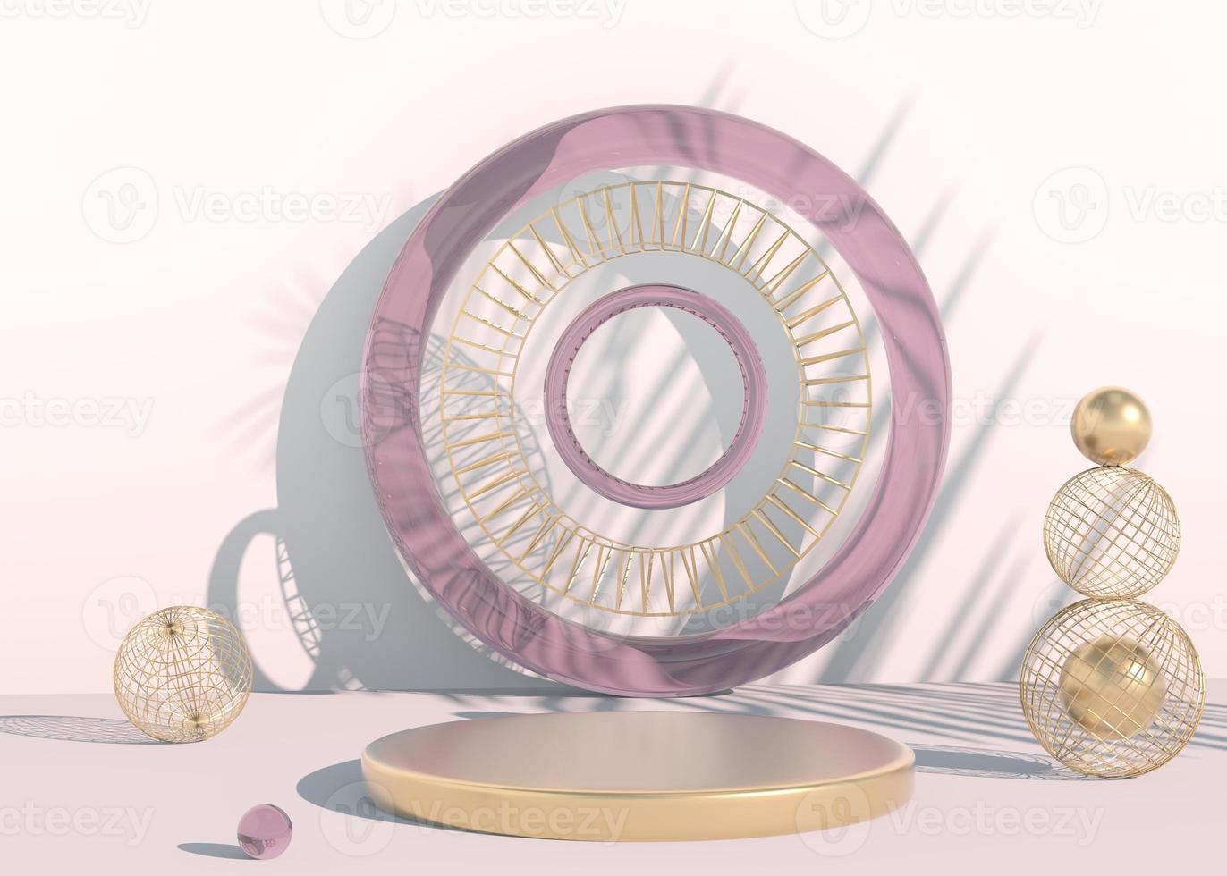 Minimal scene with geometrical forms, podiums in cream background with shadows. Scene to show cosmetic product, Showcase, shopfront, display case. 3d photo