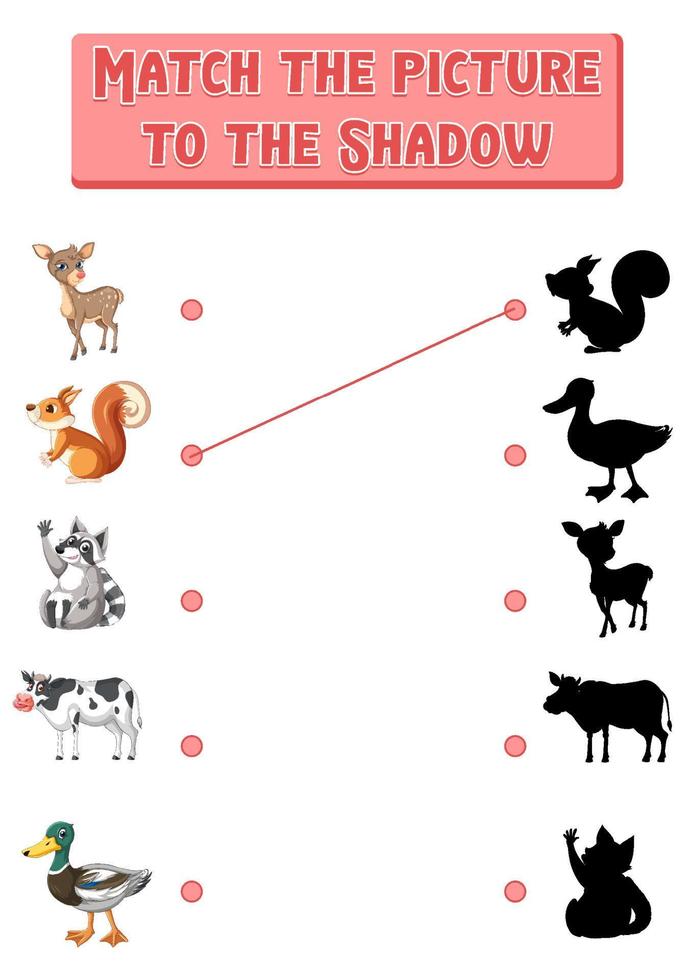 Shadow matching game template vector