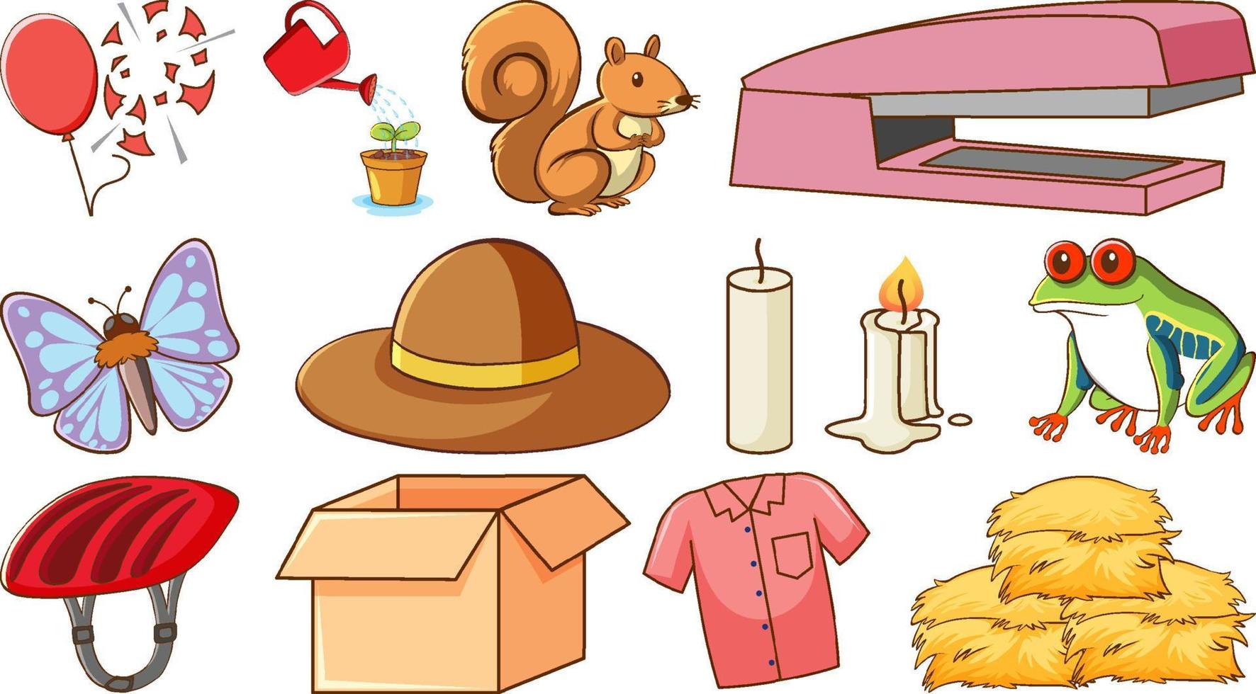 Cute animals and other objects vector