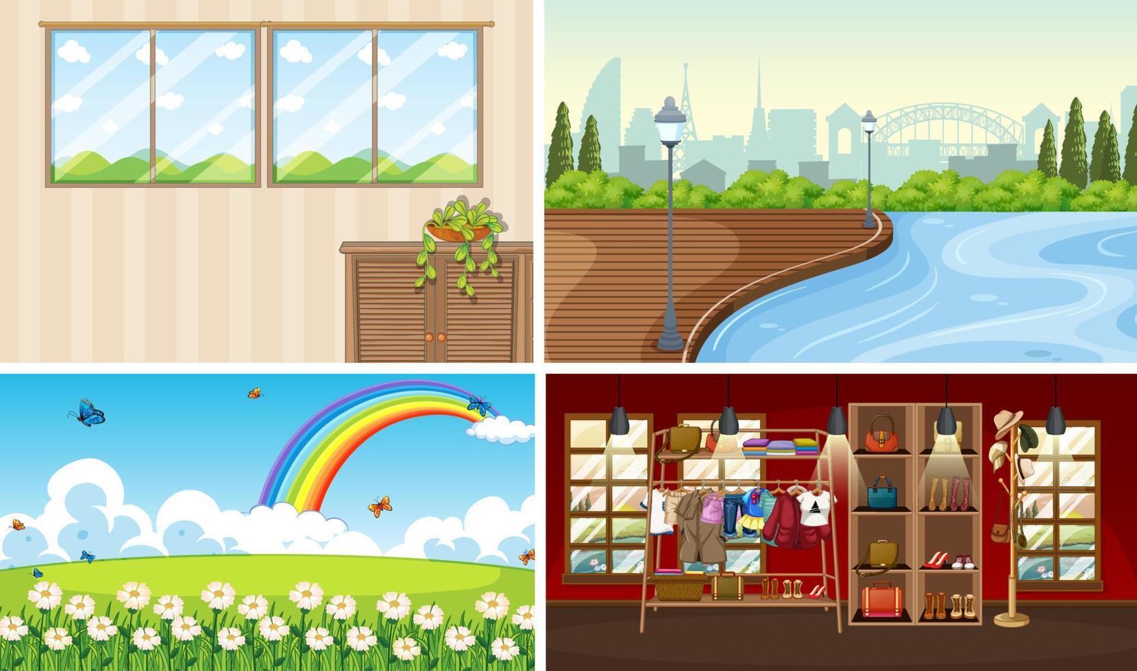 Four different scenes of park and shop vector