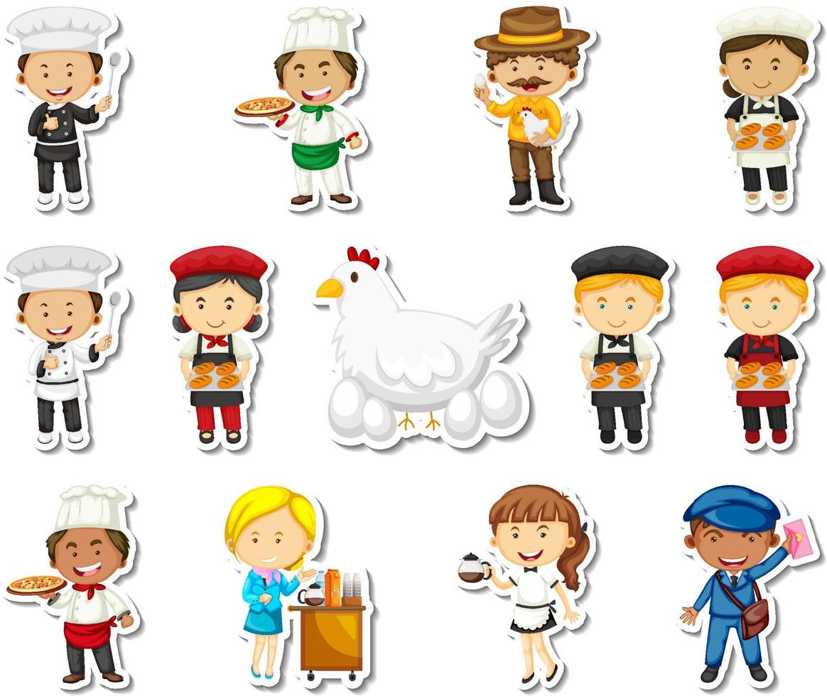 Sticker set of different professions cartoon characters vector