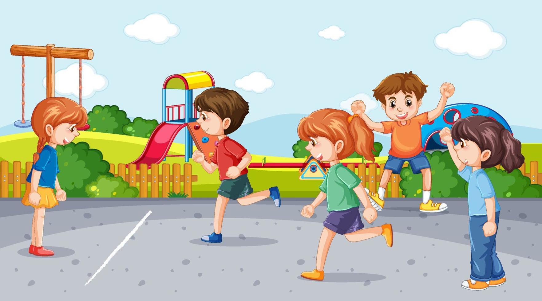 Happy children playing on playground vector
