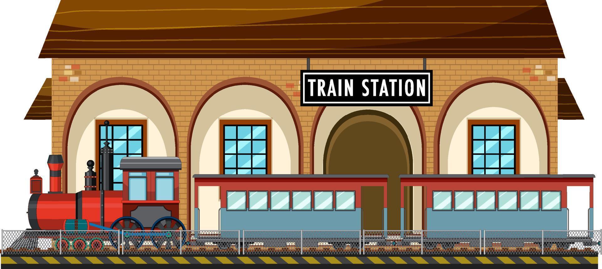 Train station scene with steam locomotive vector