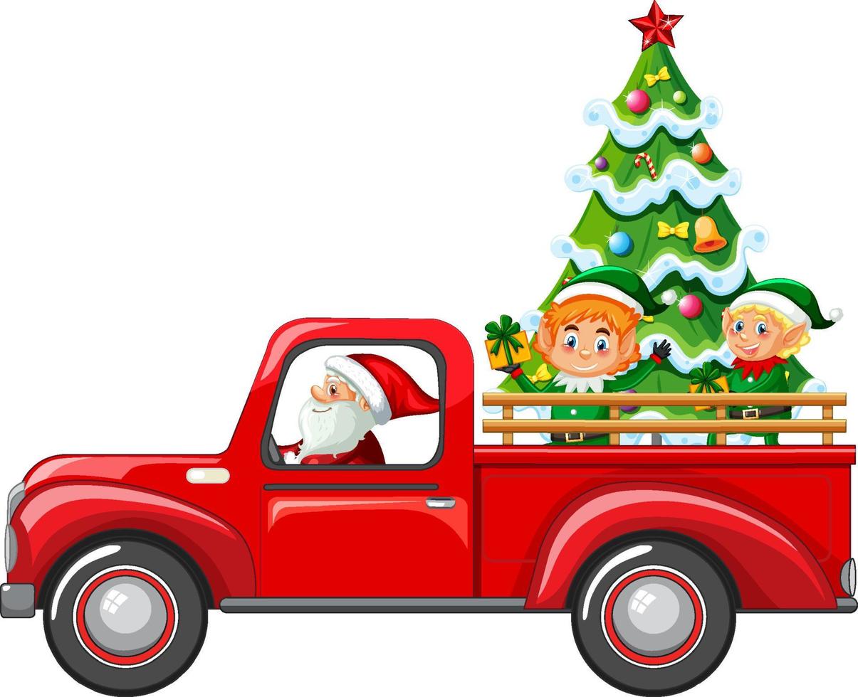 Santa driving car to delivery Christmas gifts vector