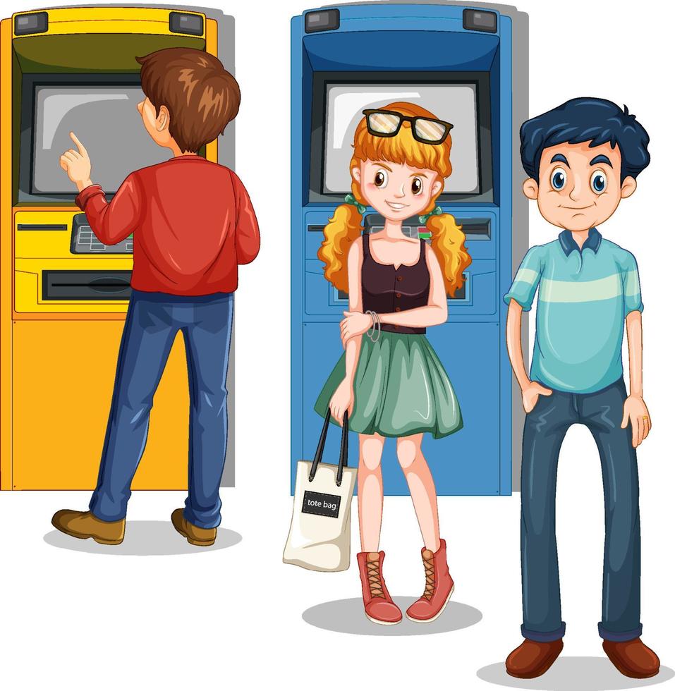 ATM machine with people cartoon character vector
