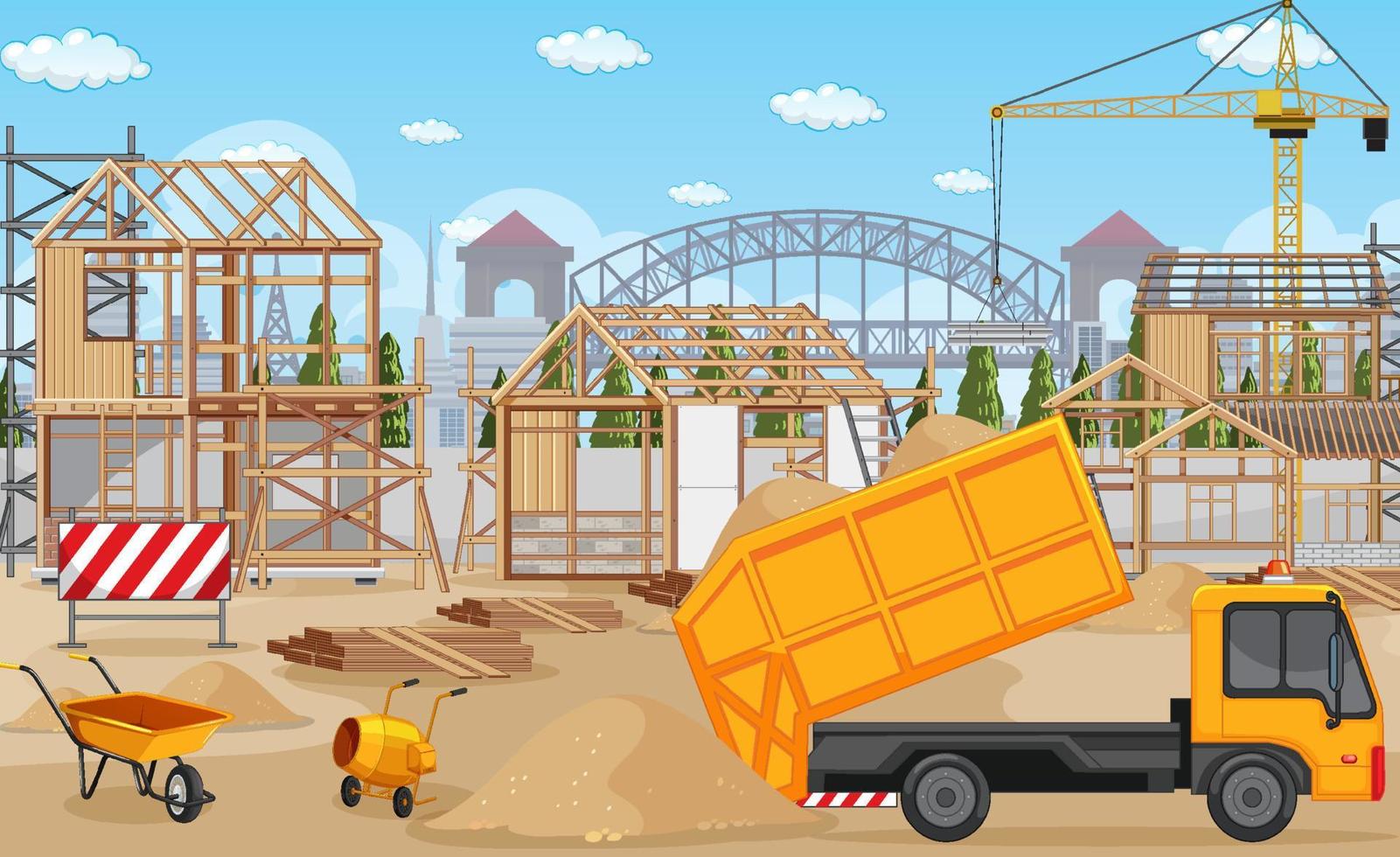 escena de dibujos animados del sitio de construcción del edificio vector