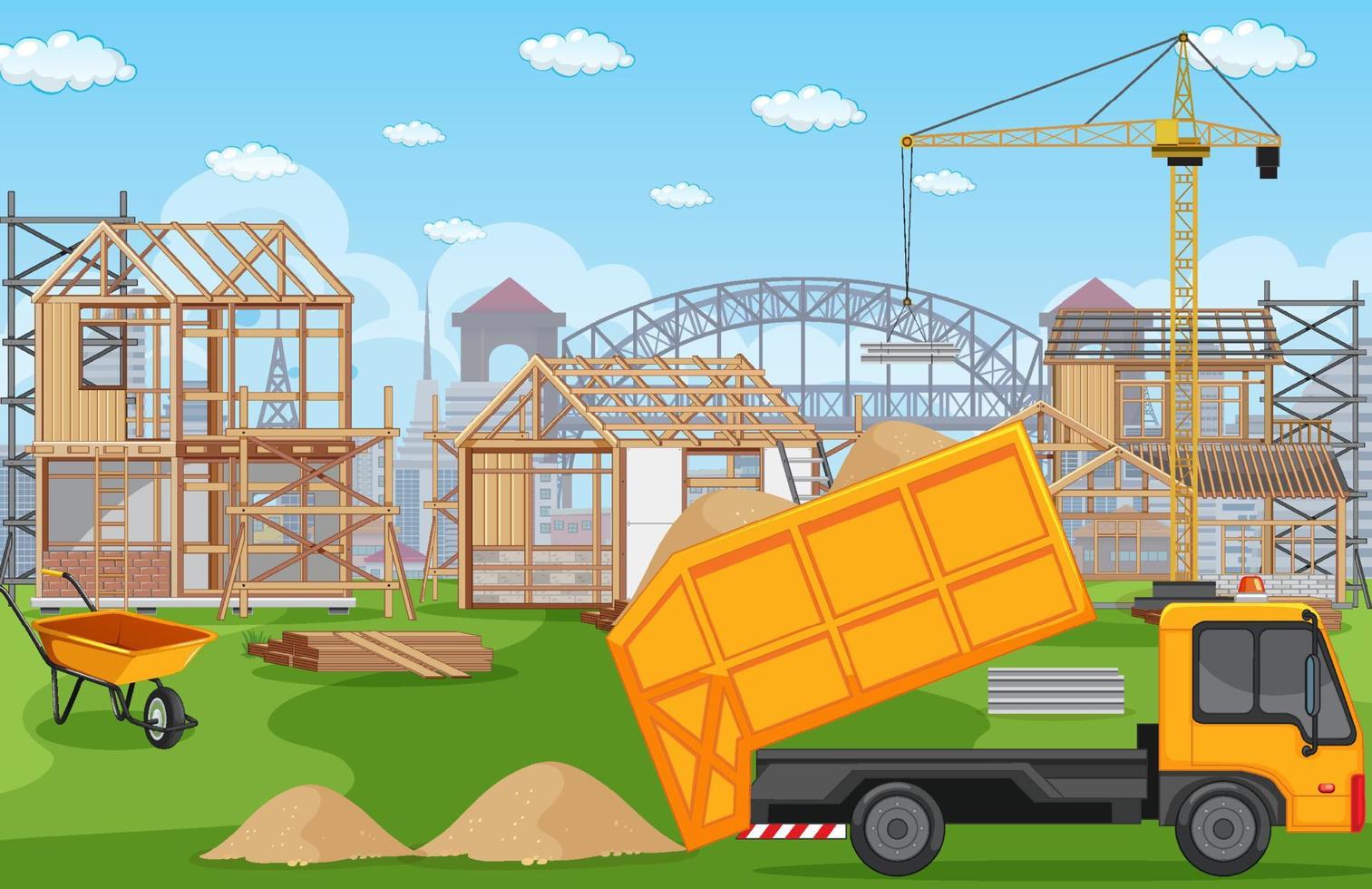 Cartoon scene of building construction site vector