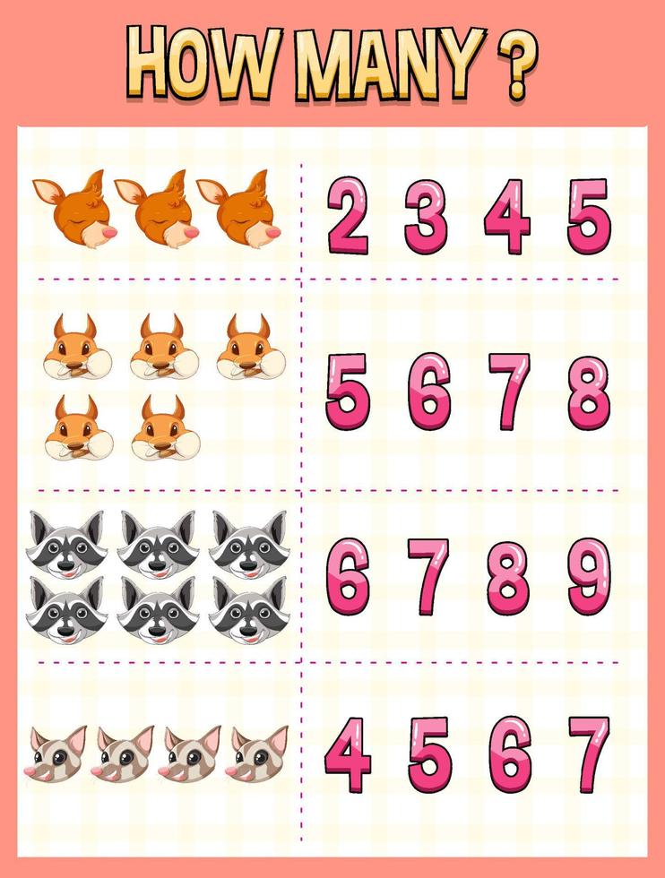 Counting number template with animal vector