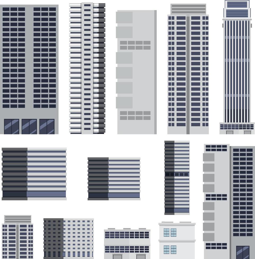 Set of high rise building on white background vector