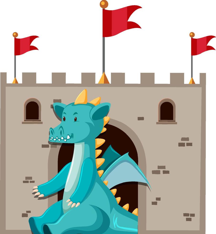 Cute blue dragon cartoon character vector