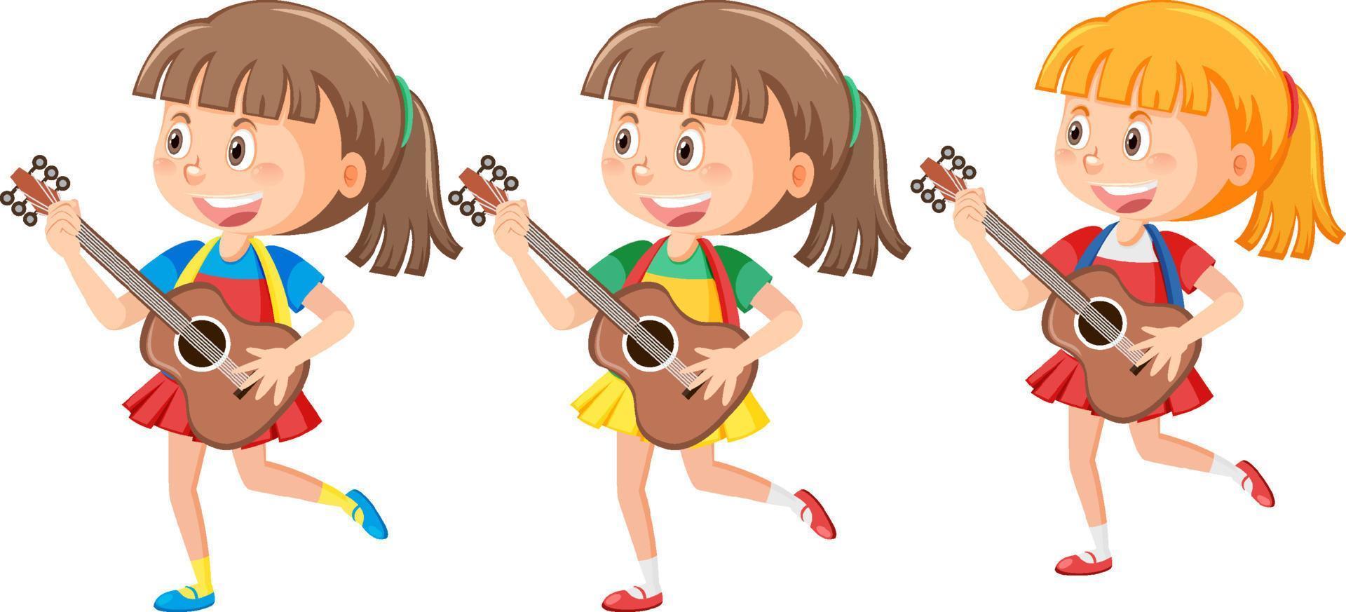 Set of girl playing guitar vector