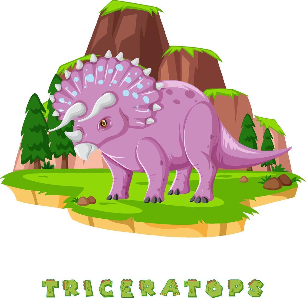 wordcard de dinosaurio para triceratops vector