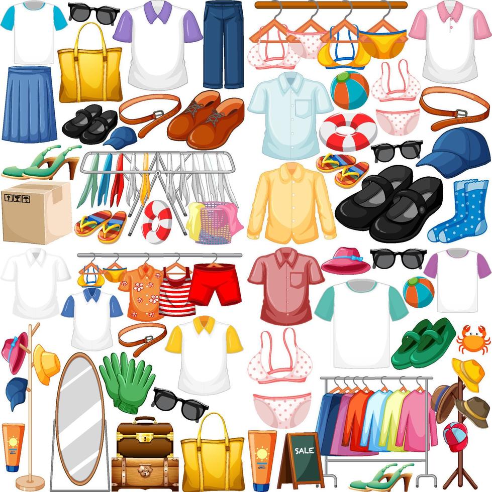 A set of different cloth on white background vector