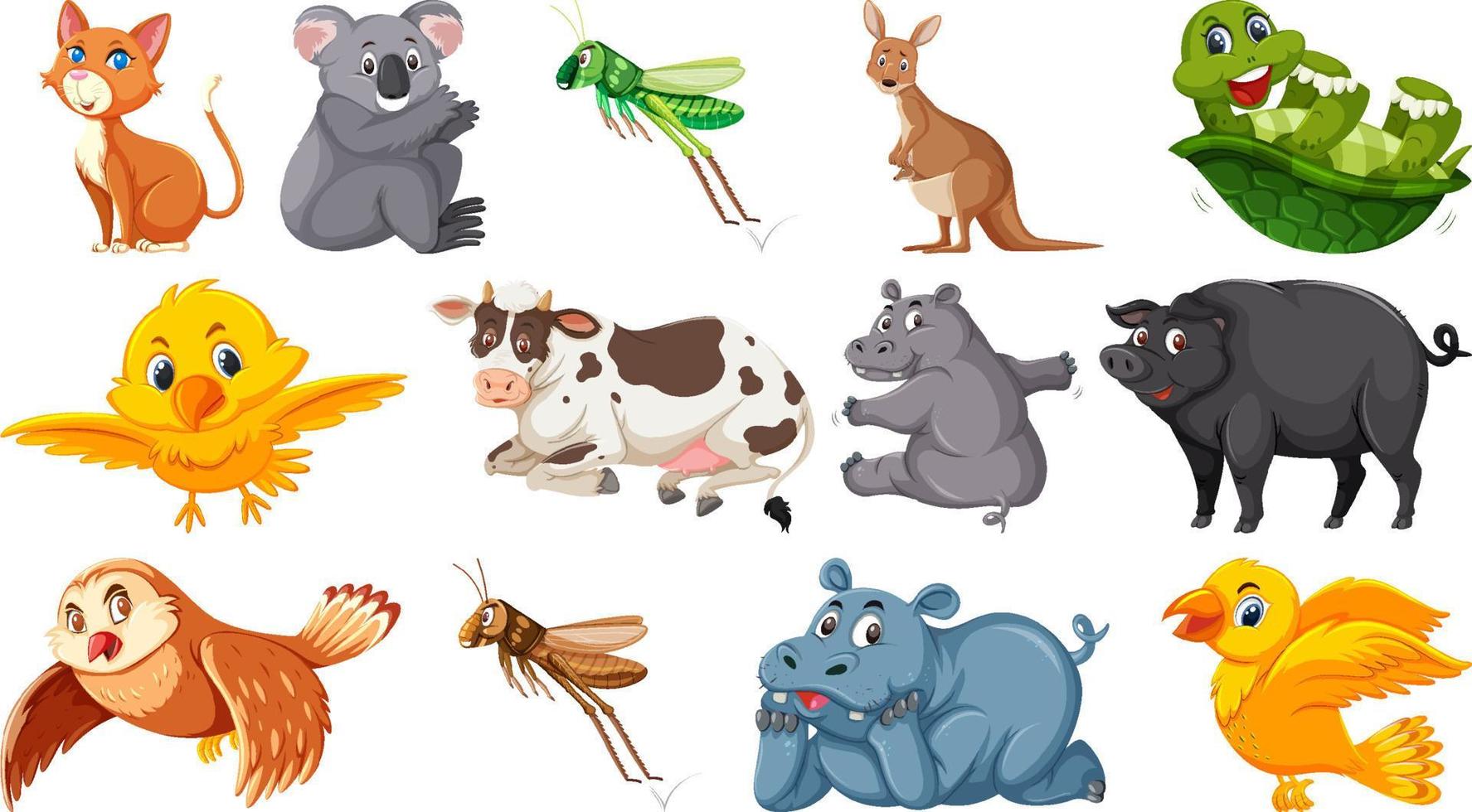 Set of isolated different animals vector