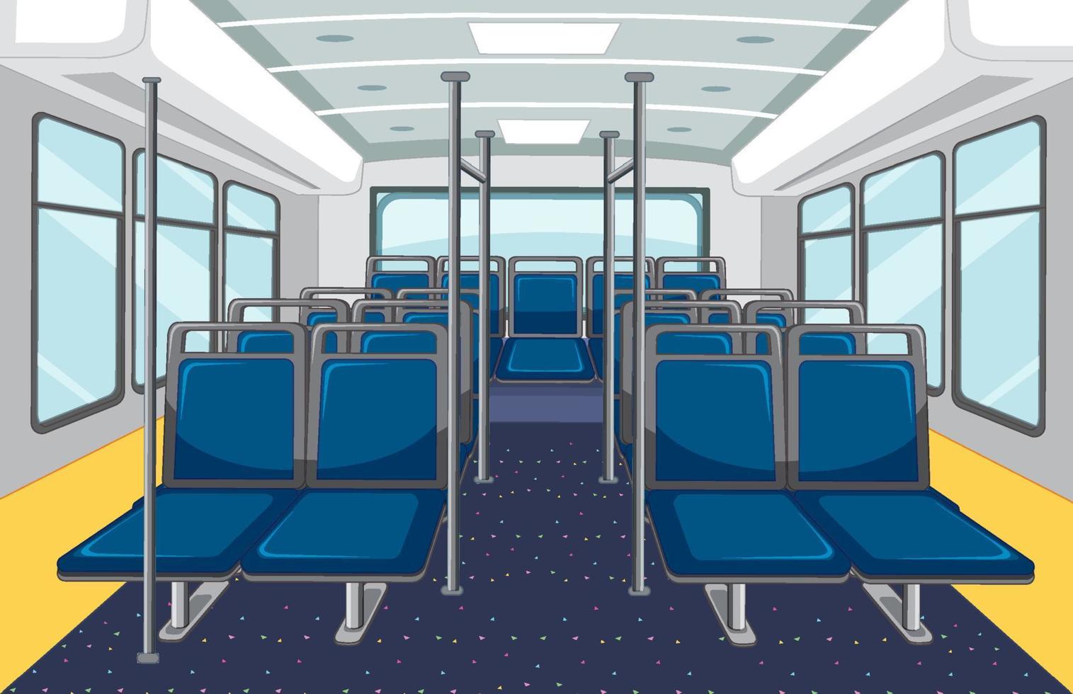 interior del autobús con asientos azules vacíos vector