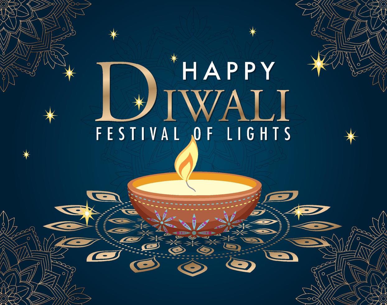 cartel del festival feliz de las luces de diwali vector