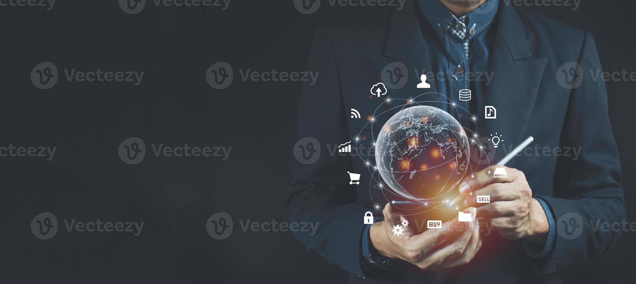 Businessmen using mobile phones, Mars, global Internet connection technology and digital marketing Finance and banking. photo