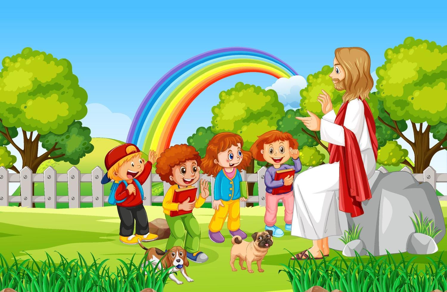 jesus y los niños en el parque vector