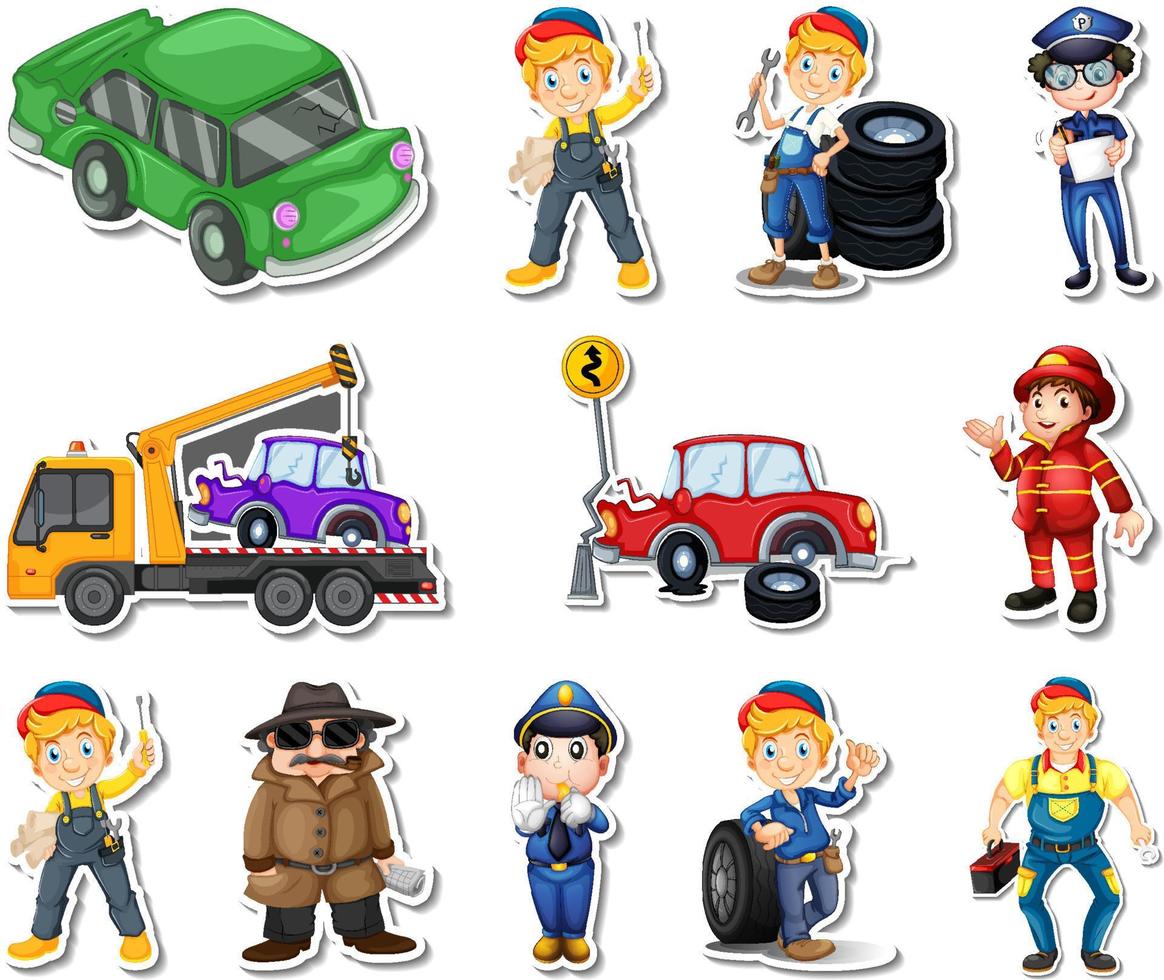 Sticker set of professions characters and objects vector