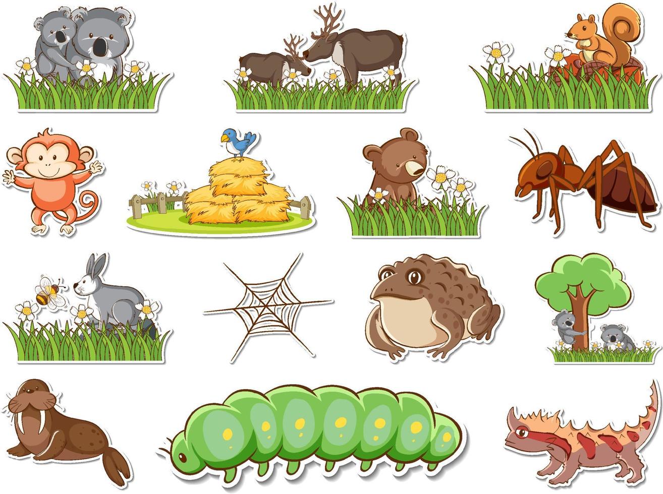 Sticker set of wild animals cartoon vector